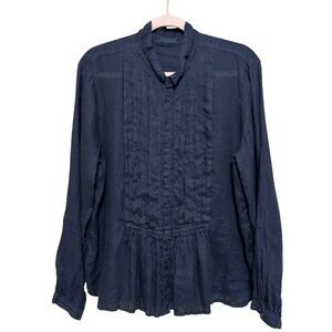 CP Shades 100% Linen Pleated Bib Button Up Shirt Womens Medium Black Lagenlook